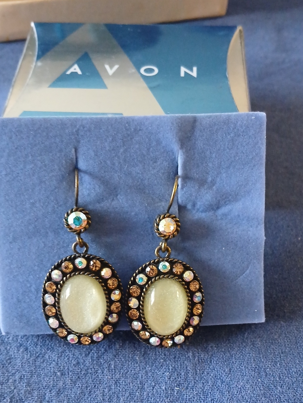 Avon Gold-Tone Earrings with Champagne Cabochons and Aurora Rhinestones6/26 Home